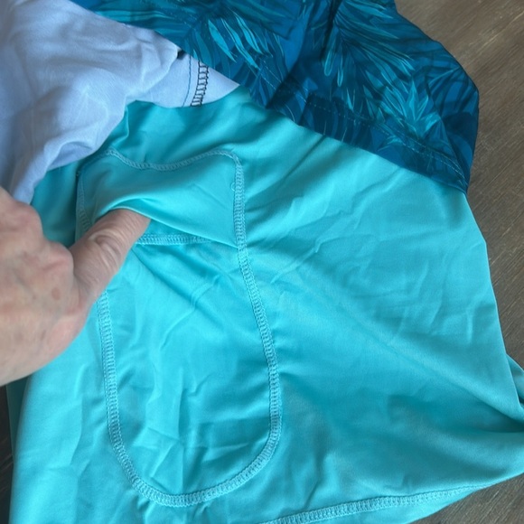 Men’s Blue Palm Swim Trunks 5” Compression Liner Shorts Stretch Zipper Pocket - Picture 8 of 14